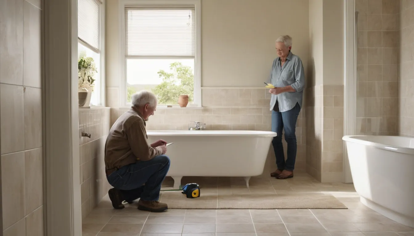 Provider measuring a bathroom tub before a tub-to-shower conversion for a homeowner in Powder Springs
